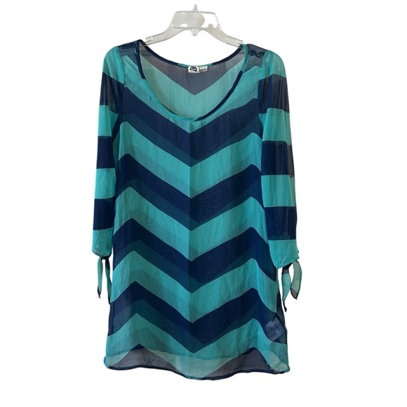 Roxy Teal and Navy Chevron Bathing Suit Cover Up Swimsuit Cover Up Sheer XS - Picture 1 of 8